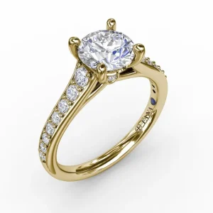 Hot Fana Classic Round Diamond Solitaire Engagement Ring With Diamond Band