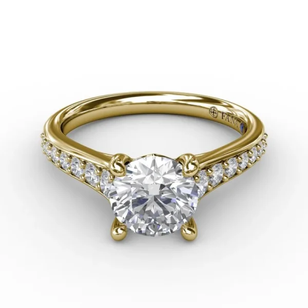 Hot Fana Classic Round Diamond Solitaire Engagement Ring With Diamond Band