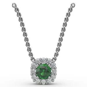 Hot Fana Classic Round Emerald and Diamond Pendant