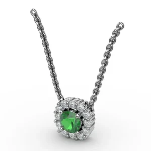 Hot Fana Classic Round Emerald and Diamond Pendant