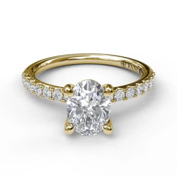 Hot Fana Classic Single Row Engagement ring with an Oval Center Diamond.