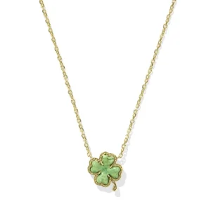 Discount Kendra Scott Clover Gold Short Pendant Necklace in Lime Green Magnesite