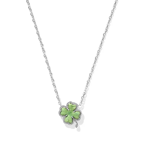Clearance Kendra Scott Clover Silver Short Pendant Necklace in Lime Green Magnesite