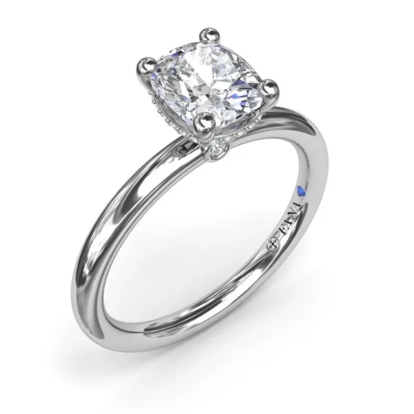 Sale Fana Contemporary Cushion Solitaire Engagement Ring With Hidden Pave Halo