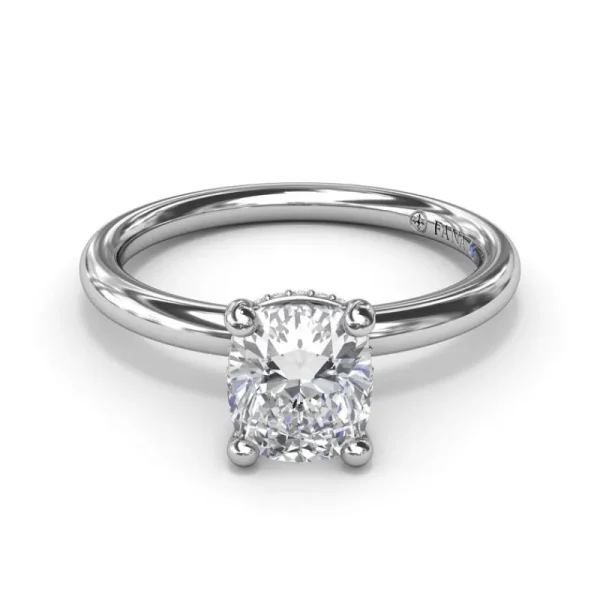 Sale Fana Contemporary Cushion Solitaire Engagement Ring With Hidden Pave Halo