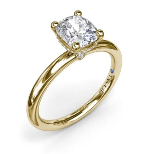 Sale Fana Contemporary Cushion Solitaire Engagement Ring With Hidden Pave Halo