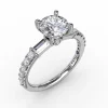 Fashion Fana Contemporary Diamond Solitaire Engagement Ring With Baguettes