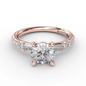 Fashion Fana Contemporary Diamond Solitaire Engagement Ring With Baguettes