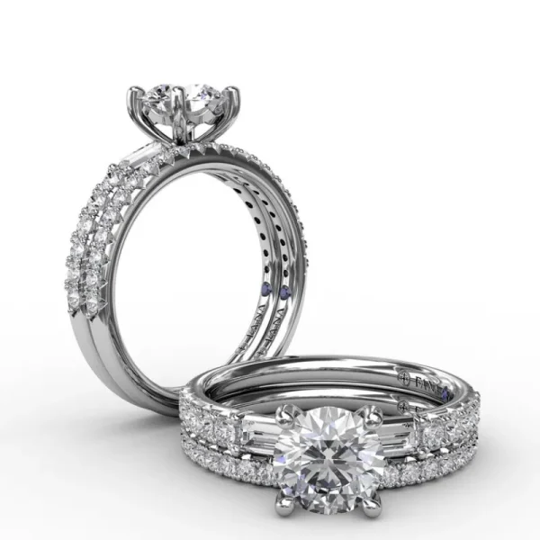 Fashion Fana Contemporary Diamond Solitaire Engagement Ring With Baguettes