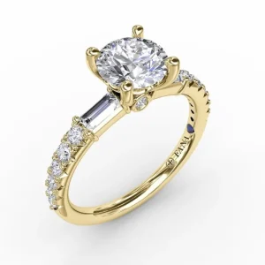 Fashion Fana Contemporary Diamond Solitaire Engagement Ring With Baguettes