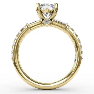 Fashion Fana Contemporary Diamond Solitaire Engagement Ring With Baguettes