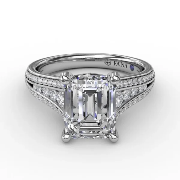 Online Fana Contemporary Emerald Cut Diamond Solitaire Engagement Ring With Triple-Row Diamond Band