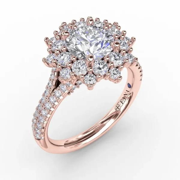 Online Fana Contemporary Floral Halo Engagement Ring With Double-Row Pavé Band