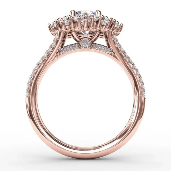 Online Fana Contemporary Floral Halo Engagement Ring With Double-Row Pavé Band