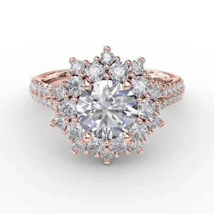 Online Fana Contemporary Floral Halo Engagement Ring With Double-Row Pavé Band