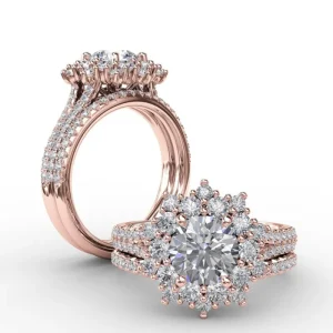 Online Fana Contemporary Floral Halo Engagement Ring With Double-Row Pavé Band