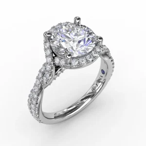 Online Fana Contemporary Round Diamond Halo Engagement Ring With Twisted Vine Shank