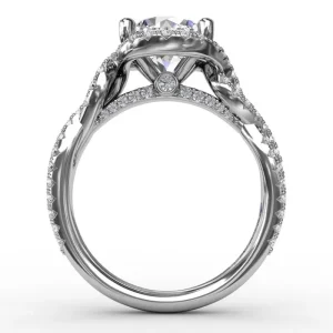 Online Fana Contemporary Round Diamond Halo Engagement Ring With Twisted Vine Shank