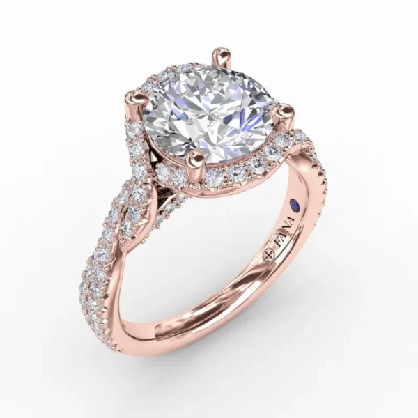 Online Fana Contemporary Round Diamond Halo Engagement Ring With Twisted Vine Shank