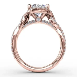 Online Fana Contemporary Round Diamond Halo Engagement Ring With Twisted Vine Shank