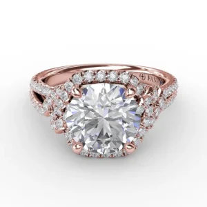 Hot Fana Contemporary Round Diamond Halo Engagement Ring With Couture Details