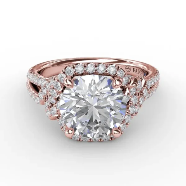 Hot Fana Contemporary Round Diamond Halo Engagement Ring With Couture Details