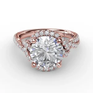 Fashion Fana Contemporary Round Diamond Halo Engagement Ring With Twisted Shank