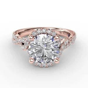 Online Fana Contemporary Round Diamond Halo Engagement Ring With Twisted Vine Shank