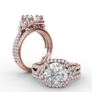 Hot Fana Contemporary Round Diamond Halo Engagement Ring With Couture Details