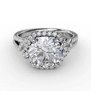 Hot Fana Contemporary Round Diamond Halo Engagement Ring With Couture Details