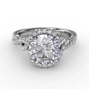 Online Fana Contemporary Round Diamond Halo Engagement Ring With Twisted Vine Shank