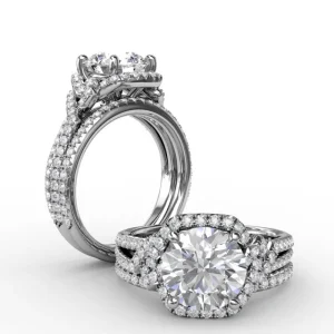 Hot Fana Contemporary Round Diamond Halo Engagement Ring With Couture Details