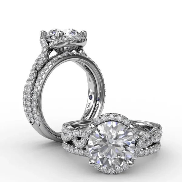 Online Fana Contemporary Round Diamond Halo Engagement Ring With Twisted Vine Shank