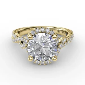 Online Fana Contemporary Round Diamond Halo Engagement Ring With Twisted Vine Shank