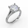 Fashion Fana Contemporary Solitaire Diamond Engagement Ring With Split-Shank Diamond Band