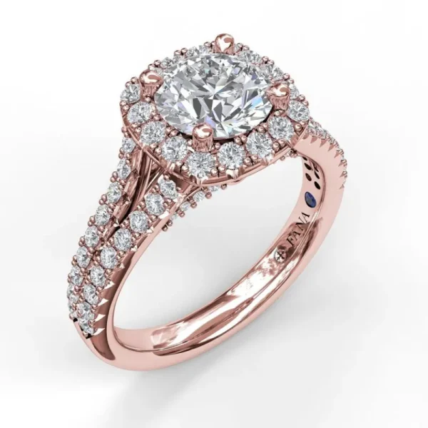 Outlet Fana Cushion Halo Engagement Ring with a Diamond Encrusted Split Band