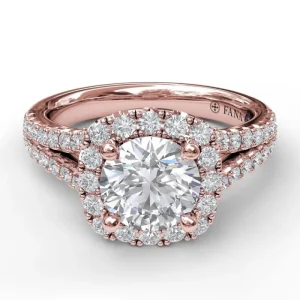 Outlet Fana Cushion Halo Engagement Ring with a Diamond Encrusted Split Band