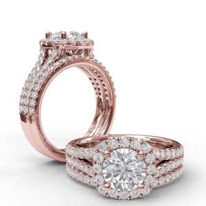 Outlet Fana Cushion Halo Engagement Ring with a Diamond Encrusted Split Band