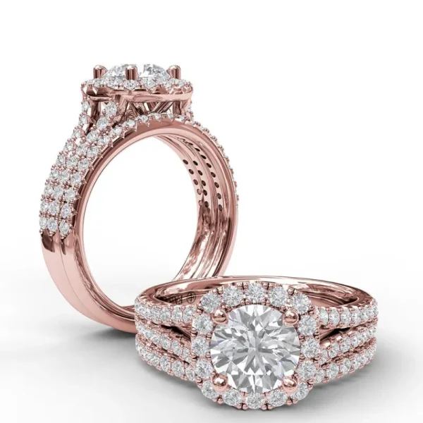 Outlet Fana Cushion Halo Engagement Ring with a Diamond Encrusted Split Band