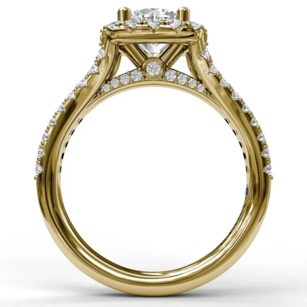 Outlet Fana Cushion Halo Engagement Ring with a Diamond Encrusted Split Band