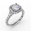 Discount Fana Cushion Shaped Diamond Halo Engagement Ring With Baguettes