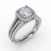 Best Fana Cushion-Shaped Diamond Halo Engagement Ring With Triple-Row Diamond Band