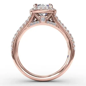 Best Fana Cushion-Shaped Diamond Halo Engagement Ring With Triple-Row Diamond Band