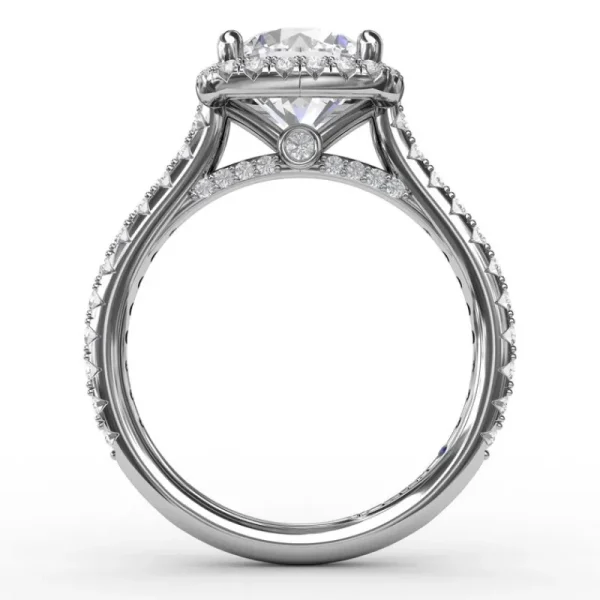 Clearance Fana Cushion-Shaped Halo Diamond Engagement Ring with Diamond Band