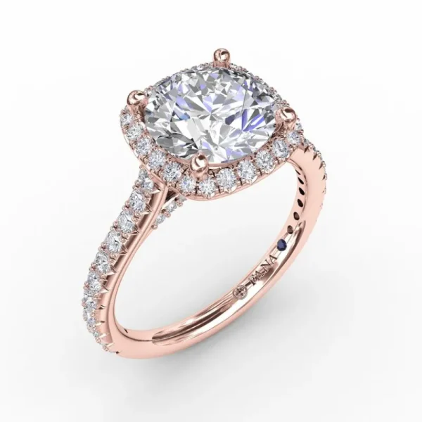 Clearance Fana Cushion-Shaped Halo Diamond Engagement Ring with Diamond Band