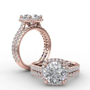 Clearance Fana Cushion-Shaped Halo Diamond Engagement Ring with Diamond Band