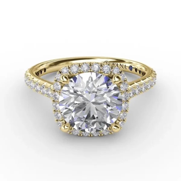 Clearance Fana Cushion-Shaped Halo Diamond Engagement Ring with Diamond Band