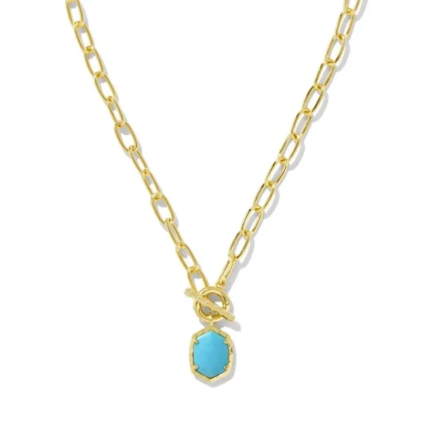 Discount Kendra Scott Daphne Convertible Gold Link & Chain Necklace in Variegated Turquoise Magnesite