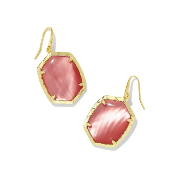 Fashion Kendra Scott Daphne Drop Earrings Gold in Coral Pink Mother of Pearl