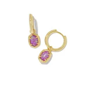 New Kendra Scott Daphne Framed Huggie Earrings Gold in Magenta Kyocera Opal